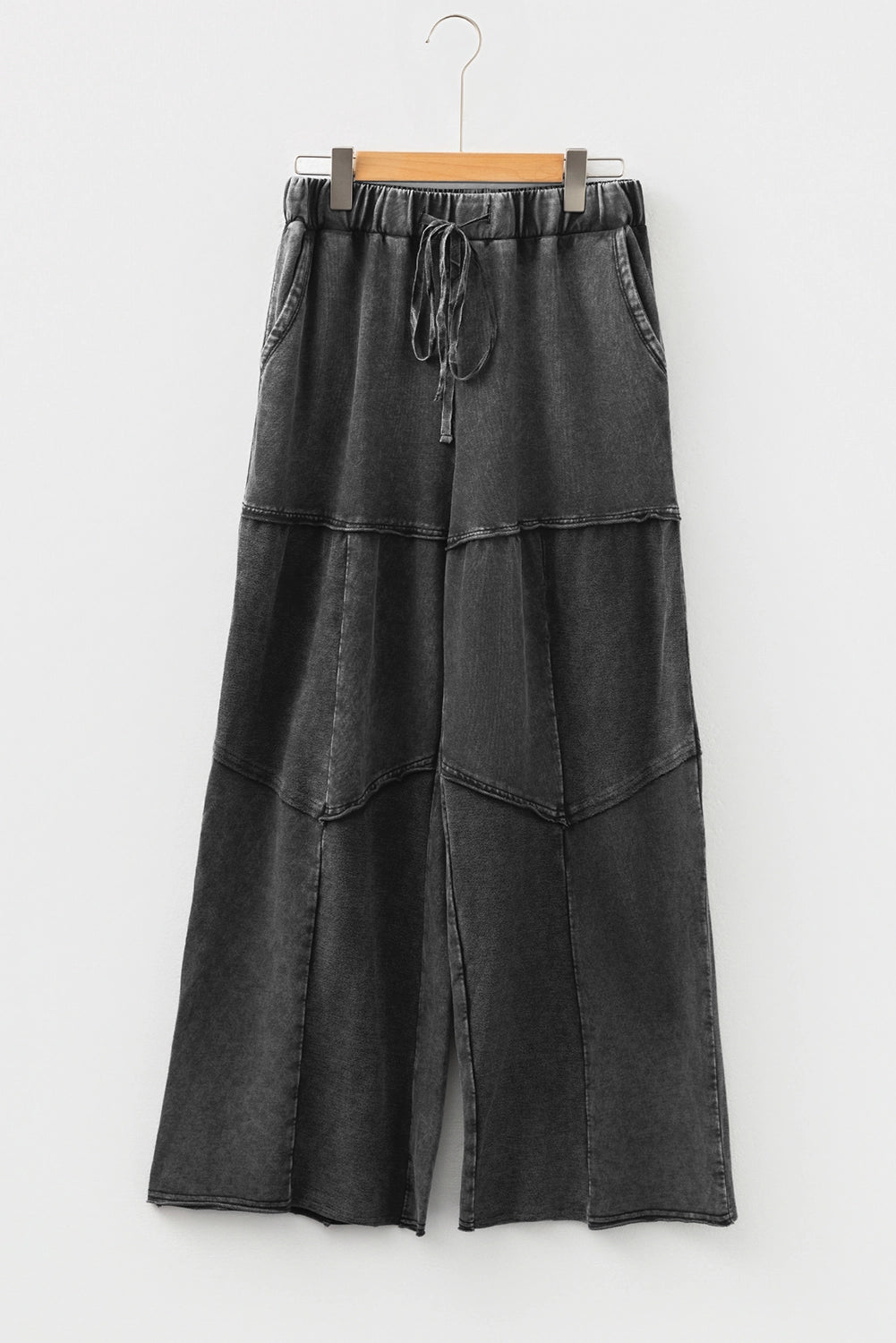Mineral Wash Tiered Wide Leg Patchwork Drawstring Pants