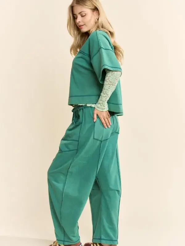 Mineral-Wash Boxy Top & Barrel Pants Set