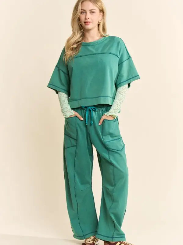 Mineral-Wash Boxy Top & Barrel Pants Set