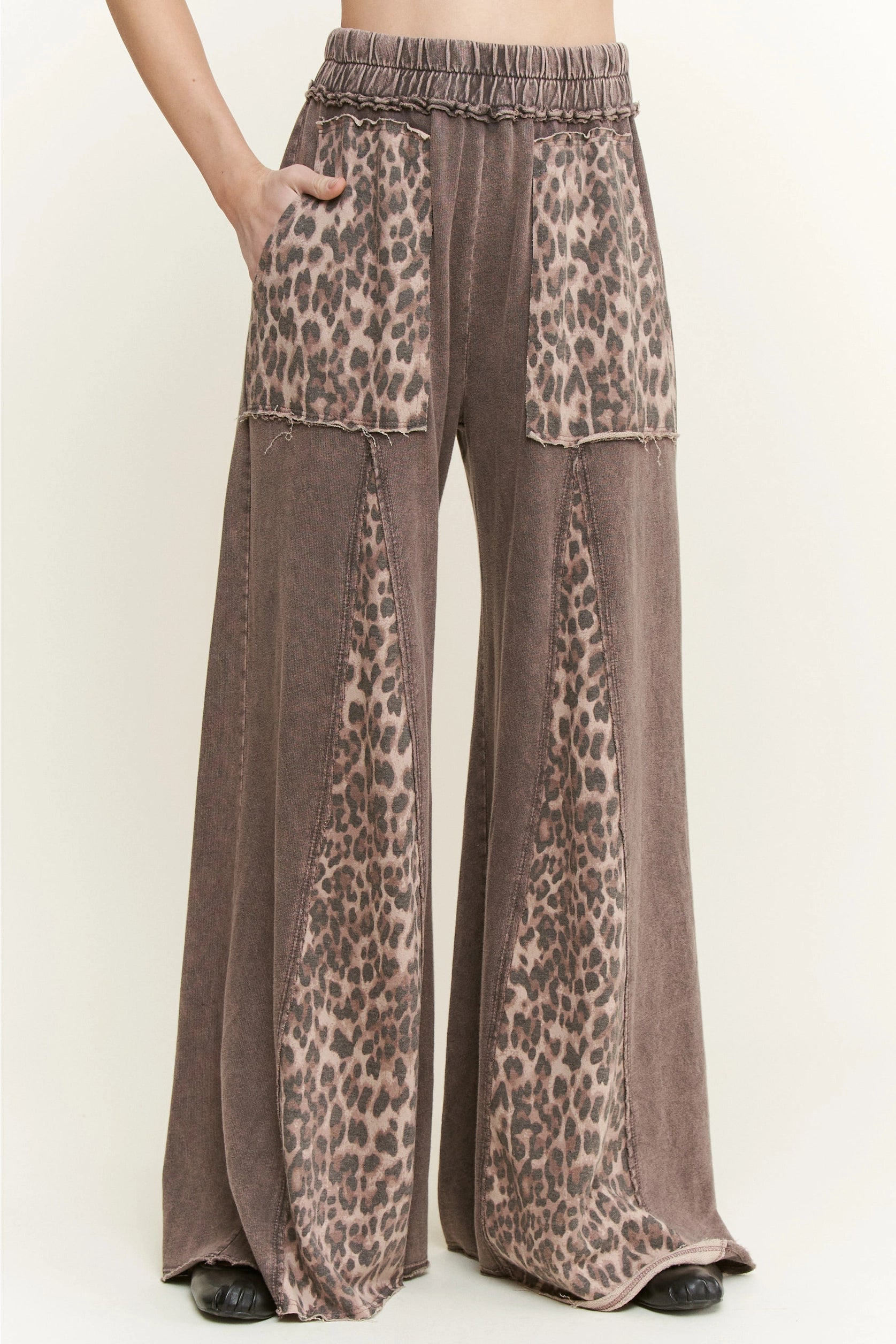 Mineral Washed Leopard Animal Print Flare Pants